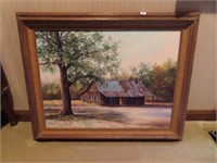 OIL ON BOARD - OLD CABIN - SIGNED