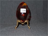 FABERGE DECORATIVE GLASS EGG ON STAND