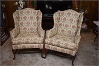 SET OF QUEEN ANN WING BACK CHAIRS X2