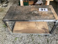 Work bench on rollers metal frame wood top 23"x48"
