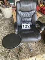 Leather Chair good rollers w/sm. folding stool