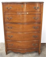 French bow front 5 drawer chest