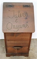 Taters & Onyuns lift top wood bin