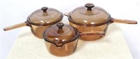 3 Corning visions covered pots
