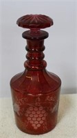 Etched Cranberry Decanter
