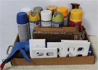 Tray Lot of Assorted Items & Spray Paints