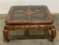 Wooden Coffee Table With Glass Inserts