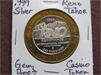 .999 SILVER RENO / TAHOE CASINO TOKEN GEM PROOF