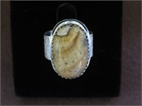 PICTURE JASPER STAMPED 925 RING SIZE 9