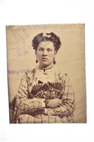 Antique Tinted Tintype Portrait of Woman with ..