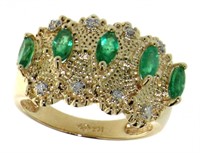 14kt Gold Vintage Natural Emerald & Diamond Ring