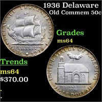 1936 Delaware Old Commem 50c Grades Choice Unc
