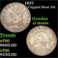 1827 Capped Bust 10c Grades xf details
