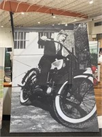 Man on Harley in Front of Garage  96"x72"