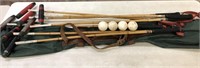 (7) Polo Mallets & Green Canvas/Leather Mallet Bag