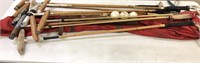 (10) Polo Mallets & Red Canvas/Leather Mallet Bag
