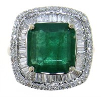 14kt Gold 7.51 ct Natural Emerald & Diamond Ring
