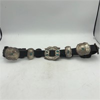 MARKED STERLING SILVER TURQUOISE CONCH BELT 48”