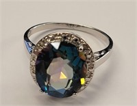 Ocean Mystic & Diamond Sterling Silver Ring, sz 7