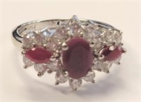 Ruby & Diamond Sterling Silver Cocktail Ring, sz 6