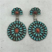 LARRY M. BEGAY STERLING SILVER TURQUOISE EARRINGS