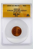 2000 Cent ANACS MS-64 Red Off-Center