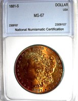 1881-S Morgan NNC MS-67 $1050 GUIDE