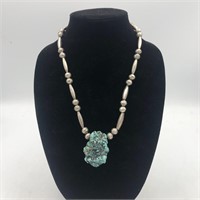 STERLING SILVER NECKLACE w/ LARGE TURQUOISE PIECE