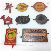 8 ANTIQUE TOBACCO TAGS, BROWNS MULE, EARLY BIRD,