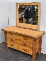 Custom Made Pine Log & Hardwood Dresser & Mirror