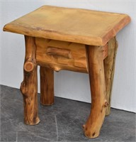 Custom Made Pine Log Nightstand w Drawer