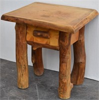 Custom Made Pine Log Nightstand w/Drawer