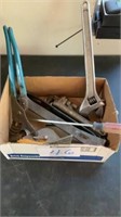 Box Of Misc Hand Tools Prybar, Crescent Wrench,