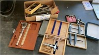 Flat Of Misc Guages Calipers Sharpening Stone Etc