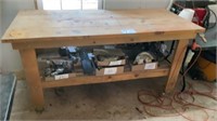 6’x32”x38” Wood Workbench On Casters (Contents