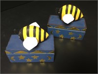 Painted Wood Bumble Bee Trinket Boxes 6"