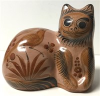 8" Vintage Tonala Mexico Pottery Cat Figure Signed