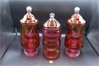Vintage Trio Cranberry Glass Candy Containers