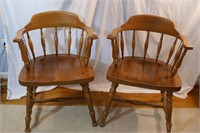 Set Two Vintage Maple Captain's Arm Chairs