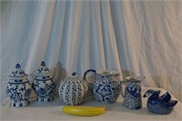 Blue and White Vintage Ceramics Grouping (5)
