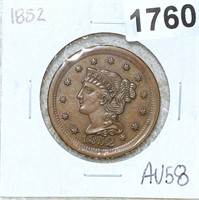 1852 Braided Hair Large Cent CHOICE AU