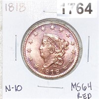 1818 Coronet Head Large Cent CHOICE BU RED N-10