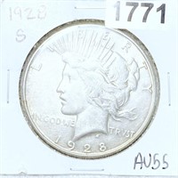 1928-S Silver Peace Dollar CHOICE AU