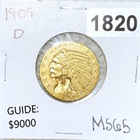 1909-D $5 Gold Half Eagle GEM BU