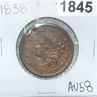 1838 Coronet Head Large Cent CHOICE AU
