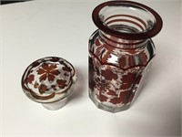 Ruby Bohemian Cut To Clear Glass Pickle Jar 6"