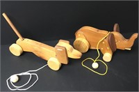 2 Vintage Handmade Wood Children's Pull Toys