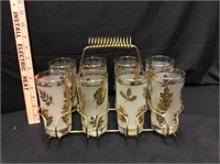 MCM Libbey GOLD LEAF Glasses in Wirey Carrier