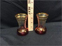 2 MCM Cranberry & Gold Color Vases
