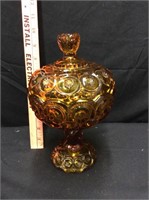 L.E. Smith MOON & STAR Amber Glass Compote w Lid